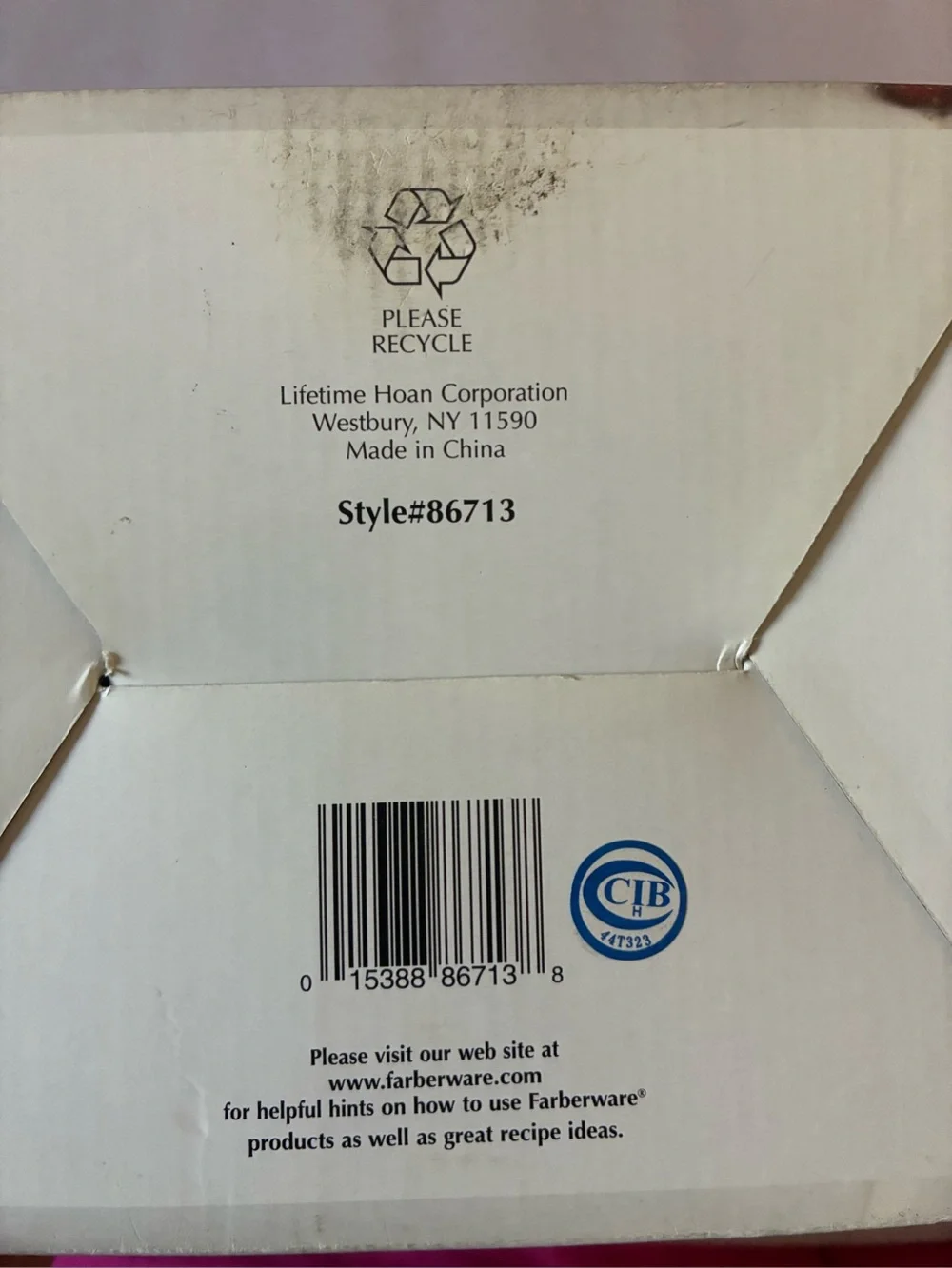 Farberware White & Black Packaging Box Interior with Barcode